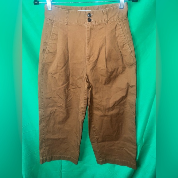 Madewell Pleated Wide Leg Cropped Khaki Pants size 2 - Picture 1 of 6